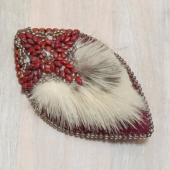 Handmade Mink Fur Glass Bead Embroidery PIn - Picture 4 of 4